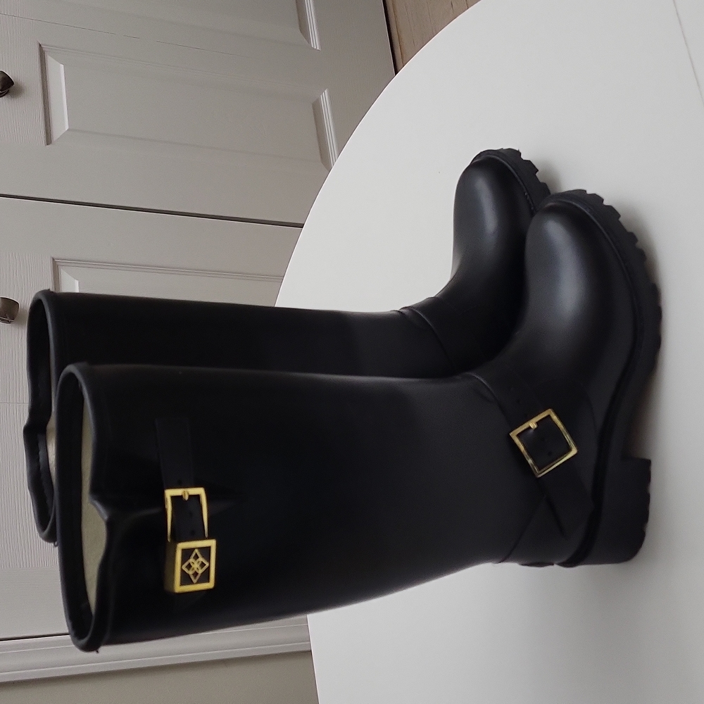 Ladies Dav Knee High Rain Boots, Rubber, Black SZ 8